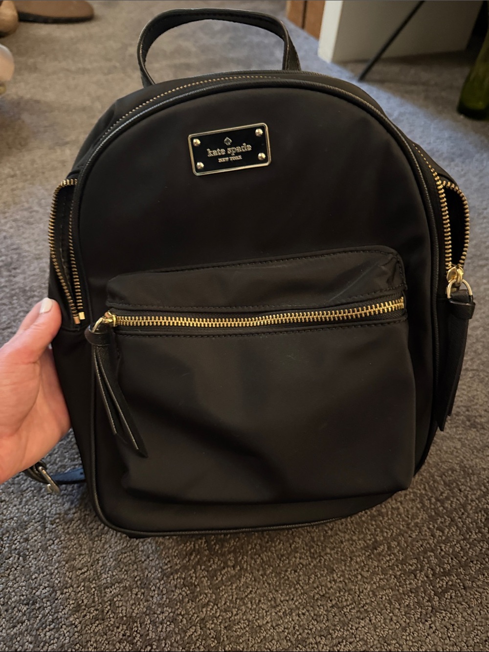 kate spade Black Nylon Mini Backpack with Gold Hardware Accents